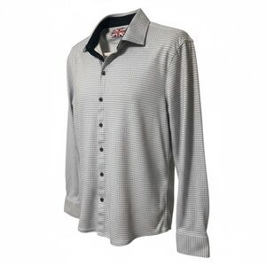 Modern English Men’s Long Sleeve Sport Button Up Shirt Blue White Pattern Medium